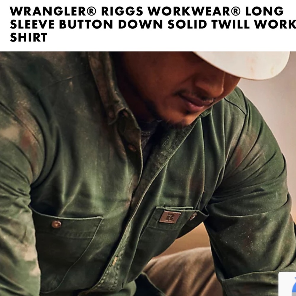 WRANGLER RIGGS WORKWEAR LONG SLEEVE BUTTON DOWN SOLID TWILL WORK SHIRT
